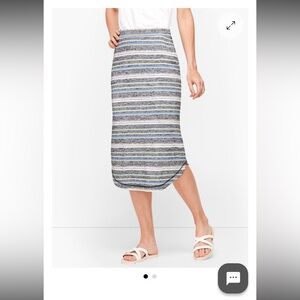 Talbots Striped Gray, White, Blue, Yellow Midi Skirt With Curved Hem Size XLP